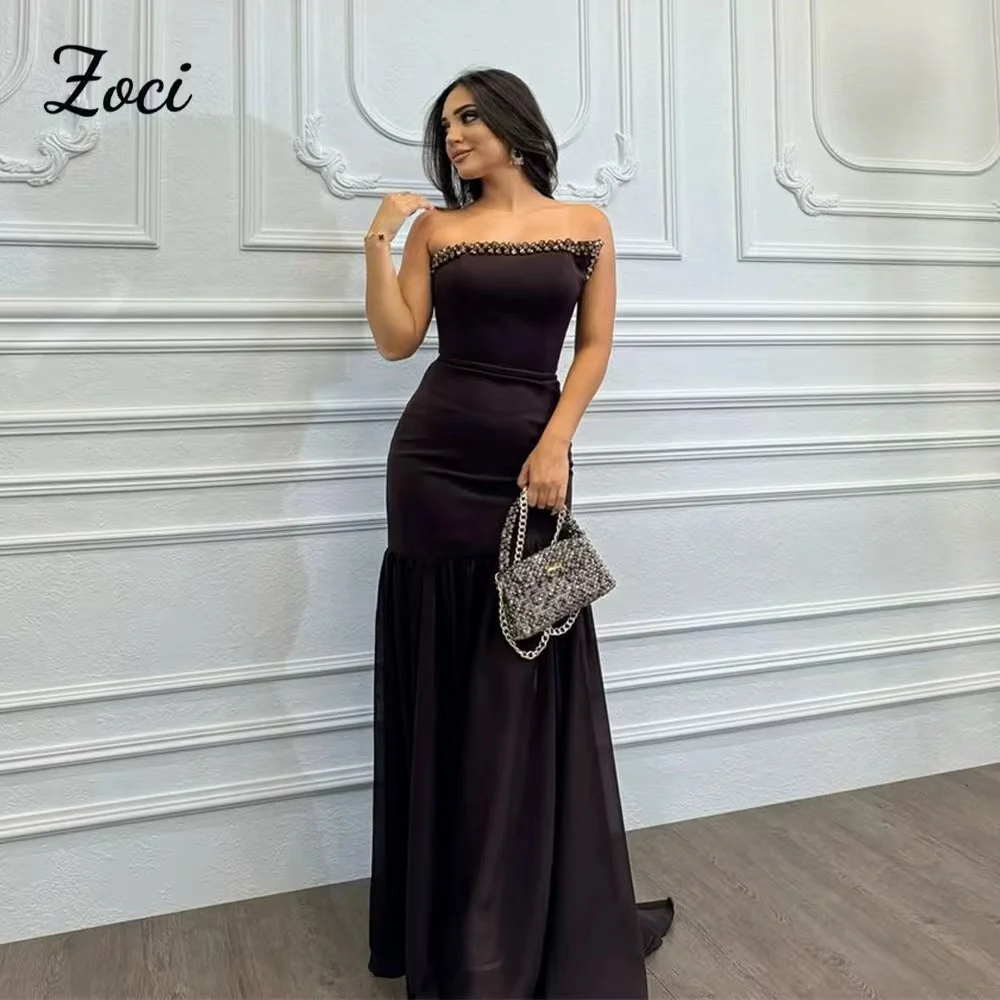 

Zoci Bead Saudi Dubai Mermaid Prom Dresses Satin Long Formal Prom Dress Sleeveless Long Vestidos De Fiesta Elegant Customized