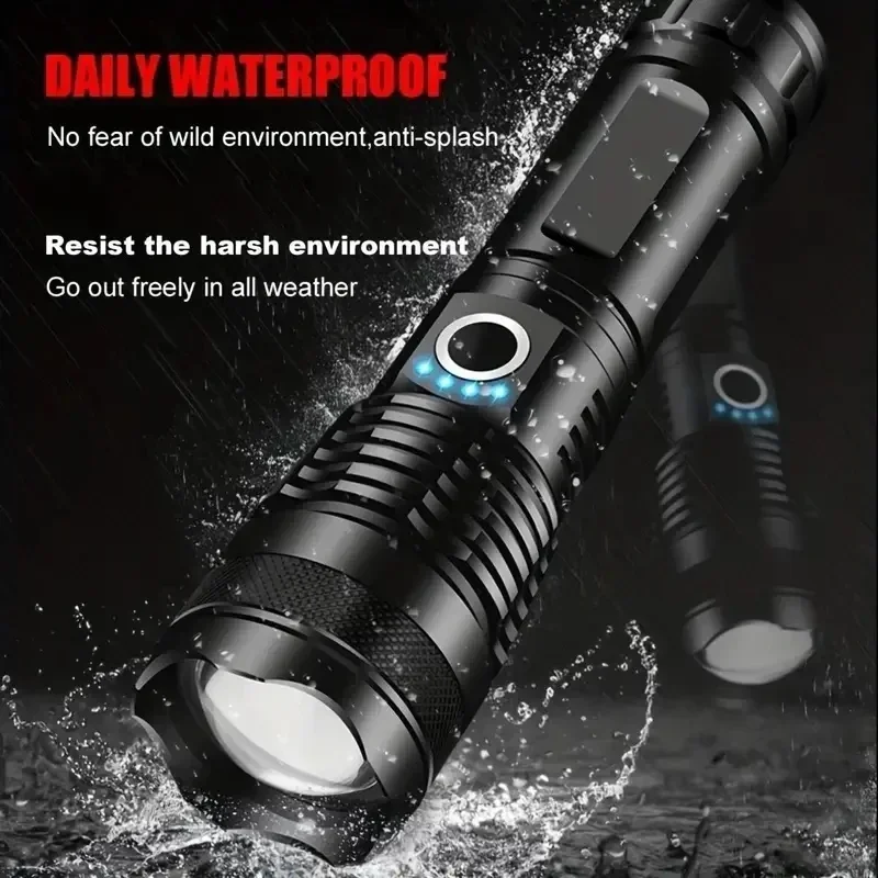 P50 Aluminum Alloy Glare Flashlight 26650/18650 USB Charging Long-Range Outdoor Waterproof Telescopic Zoom Night Fishing Light