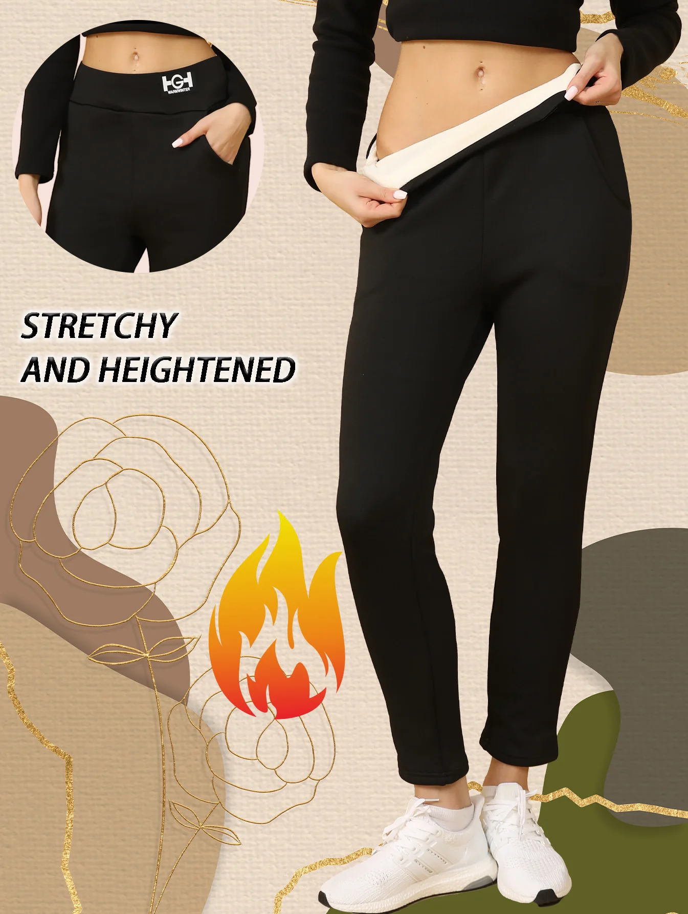 女性の秋冬厚手暖かいハイウエスト痩身ペンシルパンツ通勤カジュアルパンツアウターウェアベースレイヤーパンツ