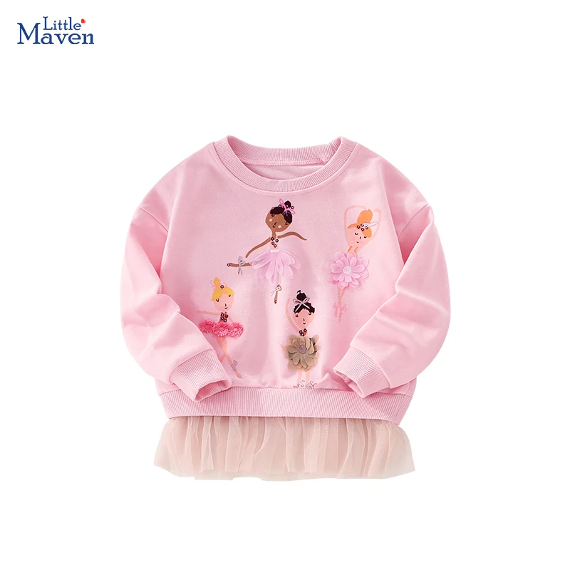 Little maven 2024 New Children\'s Clothing Kids Clothes Cotton Spring and Autumn Tops Cartoon Ballet Sweatshirt for Baby Girls