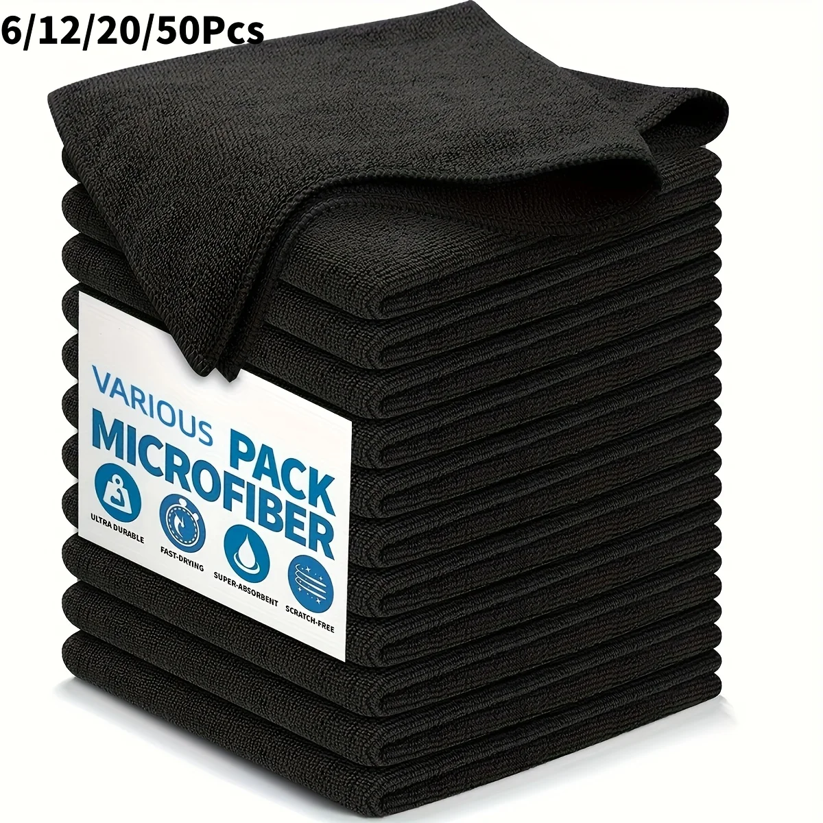 buMulti-Pack Black Cleaning Cloths 6/12/20/50 Count Ultra Soft Quick Dry Absorbent Lint-Free Screen Wipes