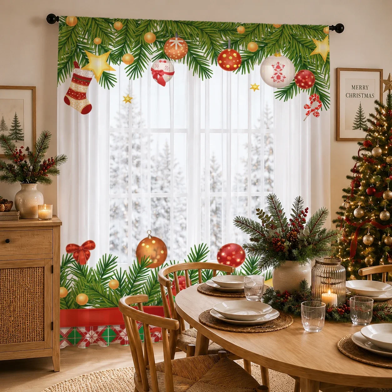 Christmas Day Gradient Sheer Curtain, Good Quality Light Reducing Privacy Voile for Living/Bedroom/Kids Room,Mother's Day Gift - view 5