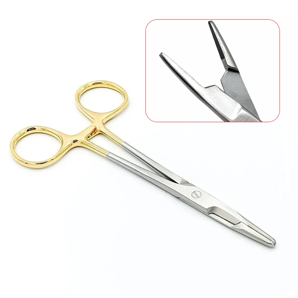 Dental Tools Needle holder with scissors multifunctional Needle Holder Insert with Scissors Gold Handle