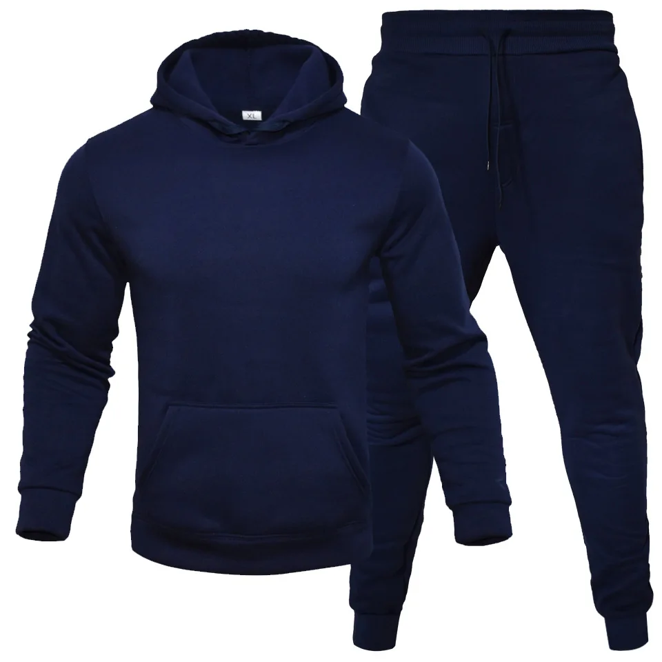 New Men\'s Suit Hoodie Sportswear Fashion Fleece Sweatshirt Two Piece Casual Long Sleeve Solid Color Hoodie Jogger Pants Set Top