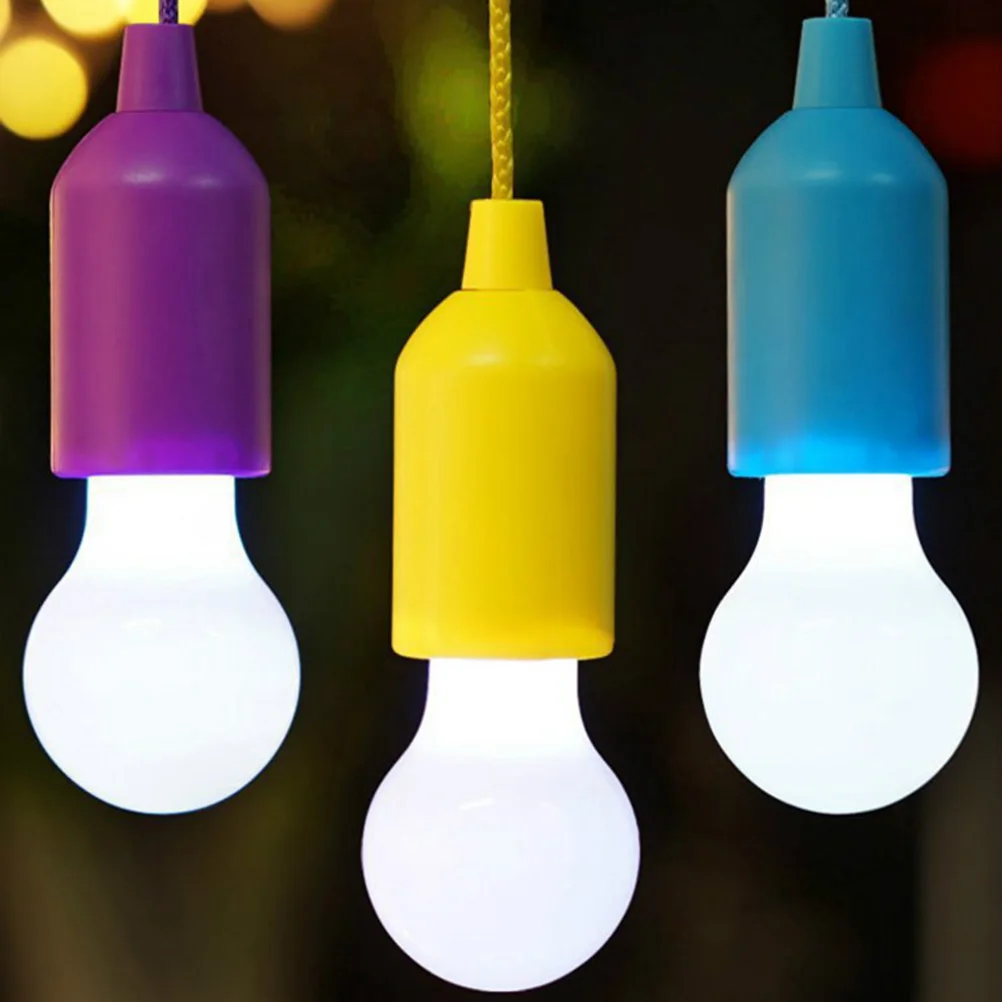 

4pcs Colorful LED Drawstring Lamp Tent Camping Pull Cord Light Bulbs Powered for Garden Outside Backyard Porch