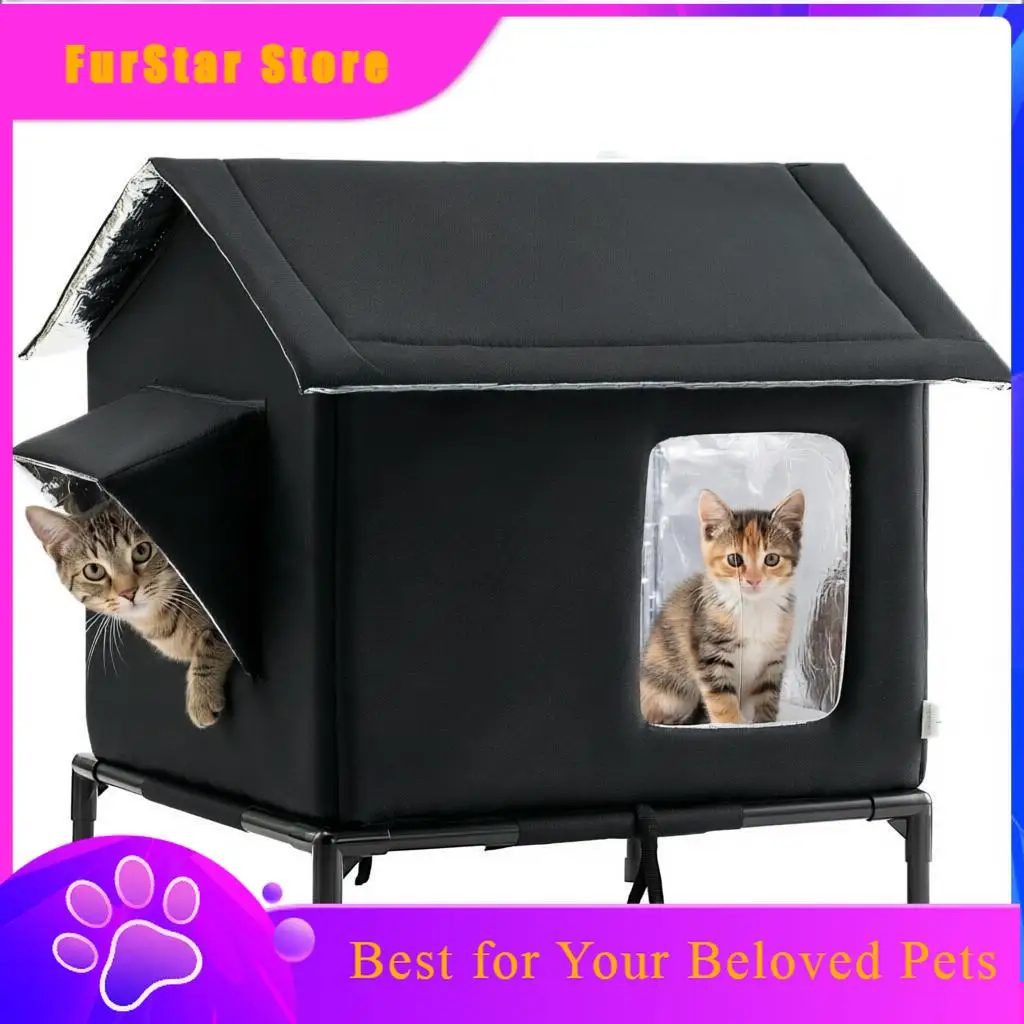 FurStarElevated Pet House-Bed Moisture-Proof Design Cat House Weatherproof For Indoor Or Outdoor Use Fits Small Or Medium Pets