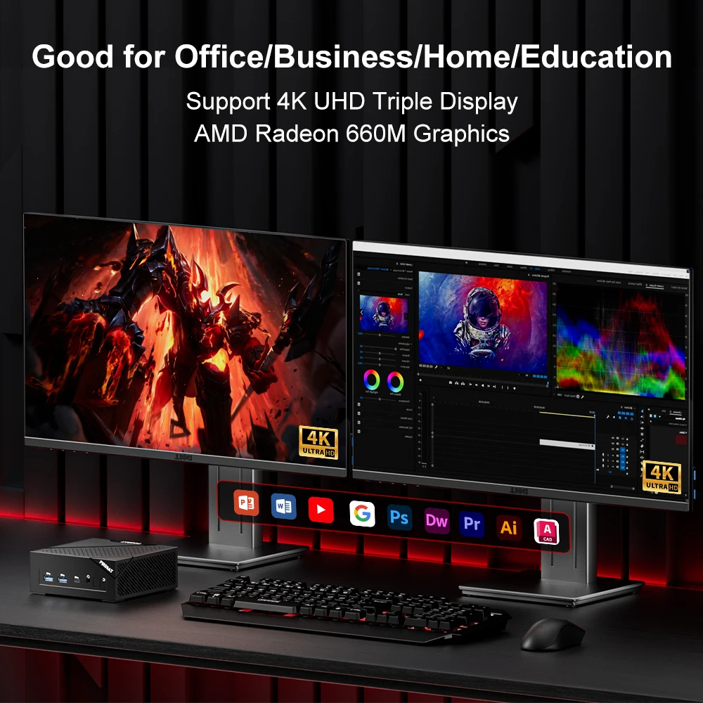FIREBAT AM02 Mini PC AMD Ryzen 5 6600H Processor DDR5 16GB RAM 512GB SSD WiFi6 BT5.2 Portable Desktop with Network Port HDMI