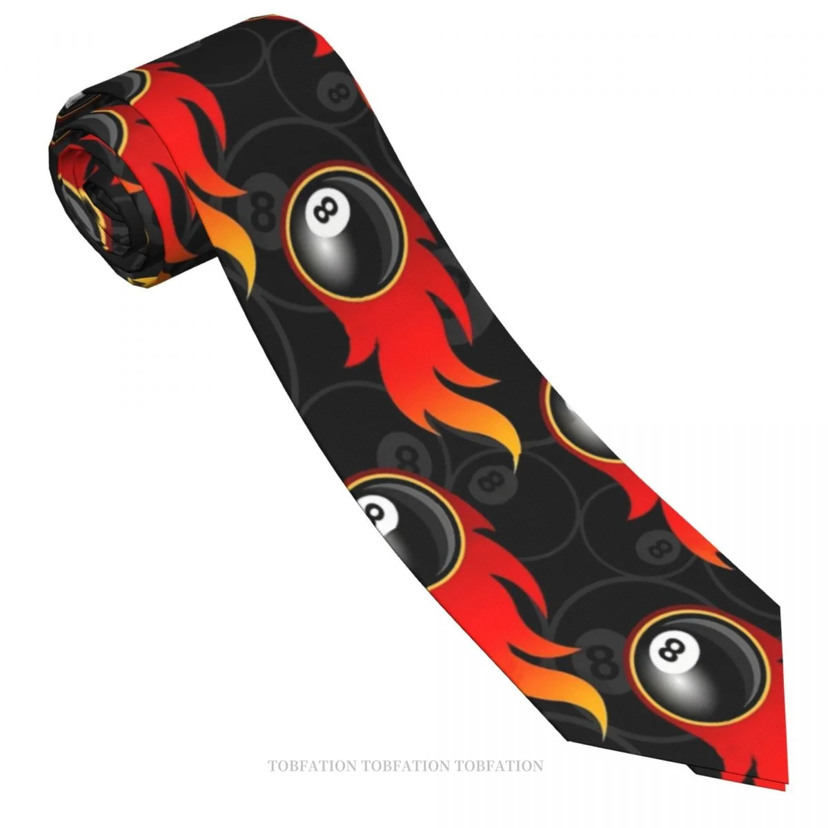 8 Ball Pocket Flaming Fire Hot Rod Flames Print Ties Billiards Cue Sport Pool Snooker Games Casual Unisex Neck Tie Wear Striped