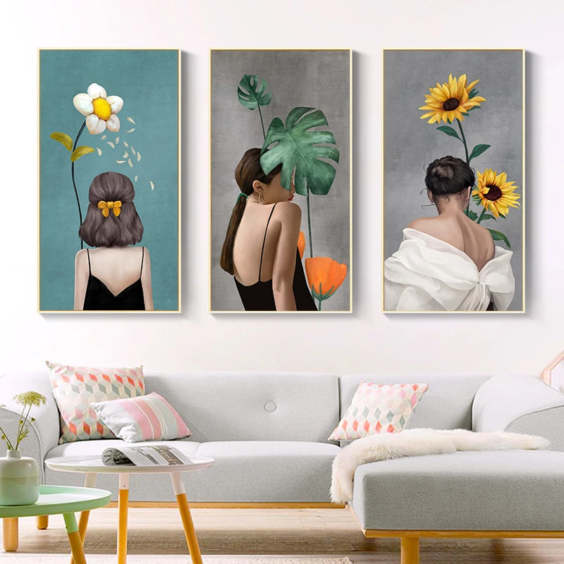 

3Pcs/Set Abstract Pictures Flowers Women Sunflowers Canvas Posters Wall Decor Paintings Living Room Home Decor Frameless