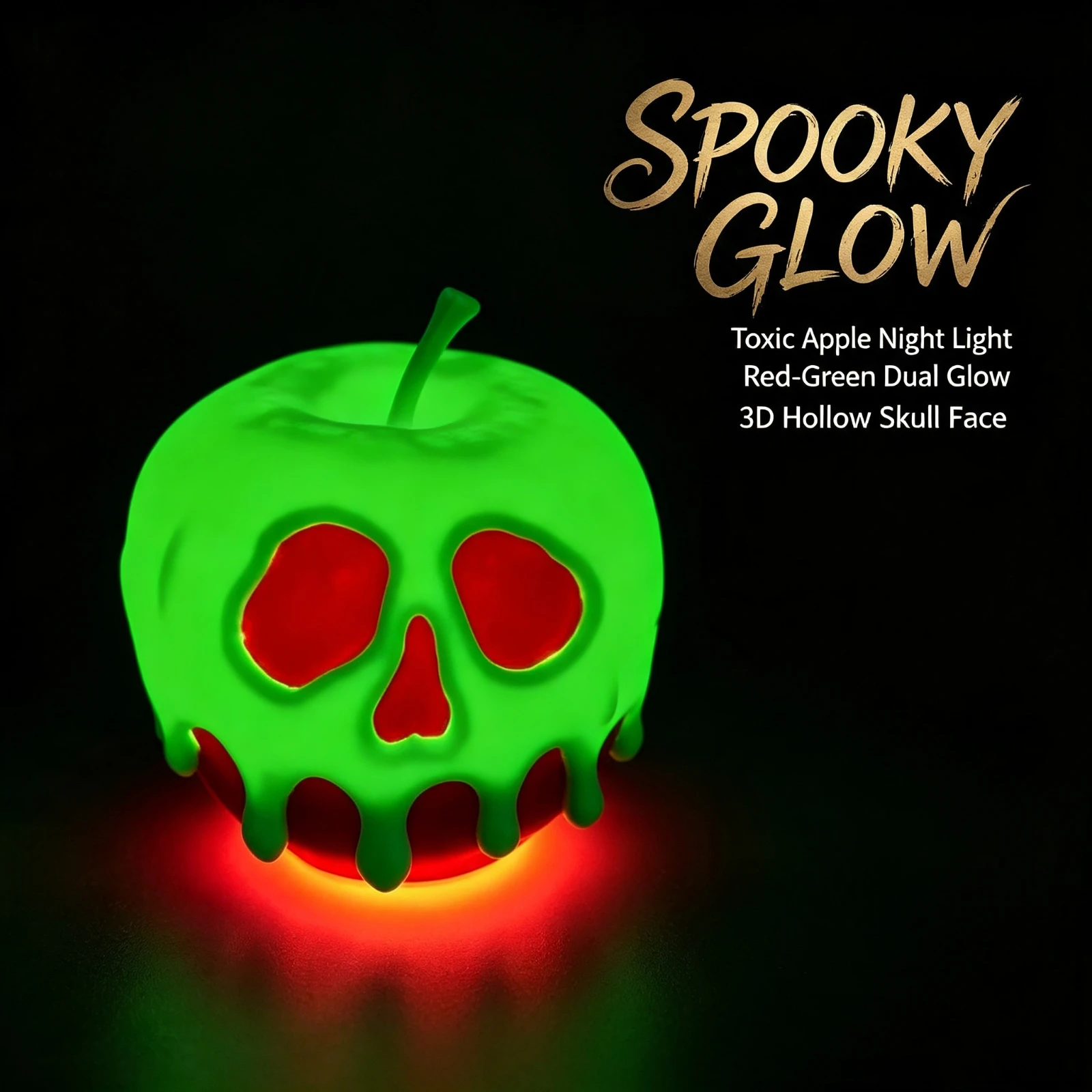 Green Poisoned Apple Skull Lamp LED Light Up Evils Queen Witch Prop Cos Halloween Party Home Bar Scary Decoration Spooky Gift