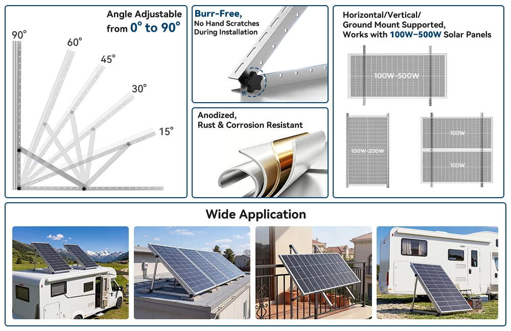 RVPOZWER 45 Zoll Verstellbare Solarmodul-Neigungshalterungen 1/2/4 Sets Faltbare Neigungsstützen Schwerlast-Stützrahmen für Netzunabhängige Stromsysteme Dachinstallation für Wohnmobile, Anhänger, Boote, PV-Panel-Montage – Detail 3
