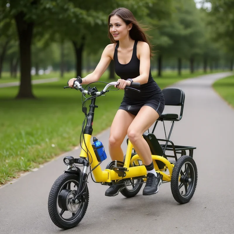 14 Zoll Mini faltbares 3 Räder Elektrofahrrad für Erwachsene 350 W 48 V Familien-Elektrofahrrad mit Sitz für Mädchen Elektro-Dreirad