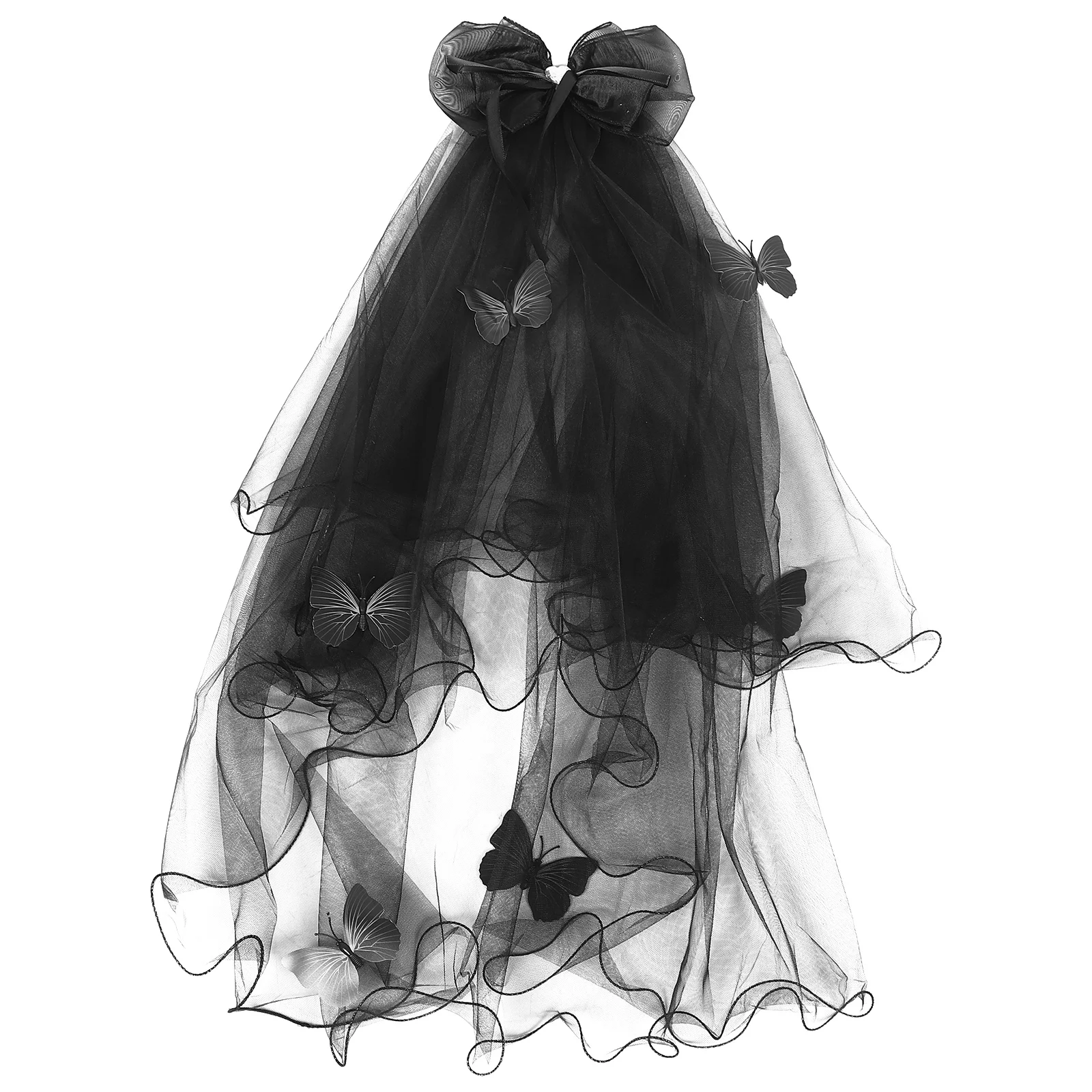 

Black Butterfly Veils Bridal Veil Mesh Bow Hair Clips Vampire Bride Costume Headpiece Halloween Ghost Bridal Cosplay Veil