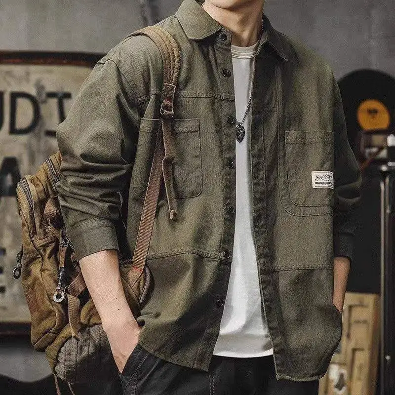 

2026 New Men's Long Sleeve Shirt American Style Wear Resistant Dirt Proof Sun Protection Turn-down Collar Casual Loose Fit Shirt