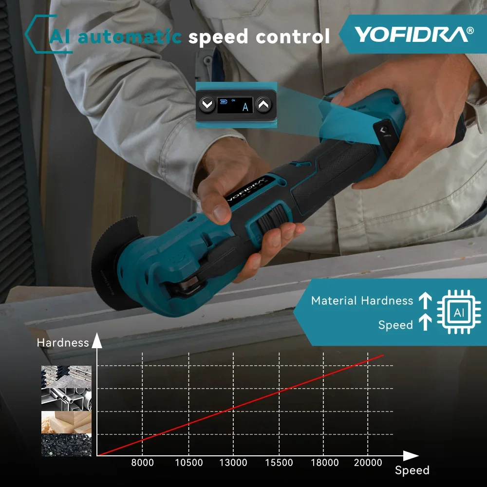 YOFIDRA 1000 واط فرش كهربائي تتأرجح أداة متعددة AI سرعة التحكم اللاسلكي النجارة أداة السلطة لدبوس بطارية ماكيتا