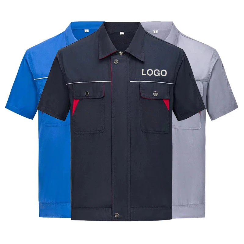 맞춤형 로고 작업복 상의+하의 DIY 디자인 로고 자동차 수리 및 청소 반팔 작업복 다용도 포켓 유니섹스 셔츠
