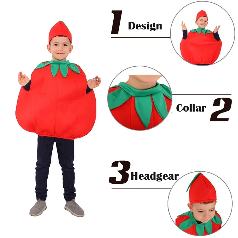 2024 Little Tomato Cosplay dla dzieci chłopcy dziewczęta warzywne kostiumy na Halloween do odgrywania ról karnawałowe przyjęcie MN9