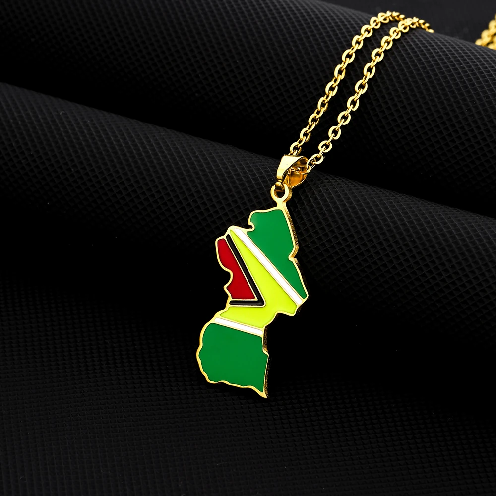 Fashion Guyana Map Flag City Pendant Necklace Stainless Steel Men Women Ethnic Maps Jewelry Gift