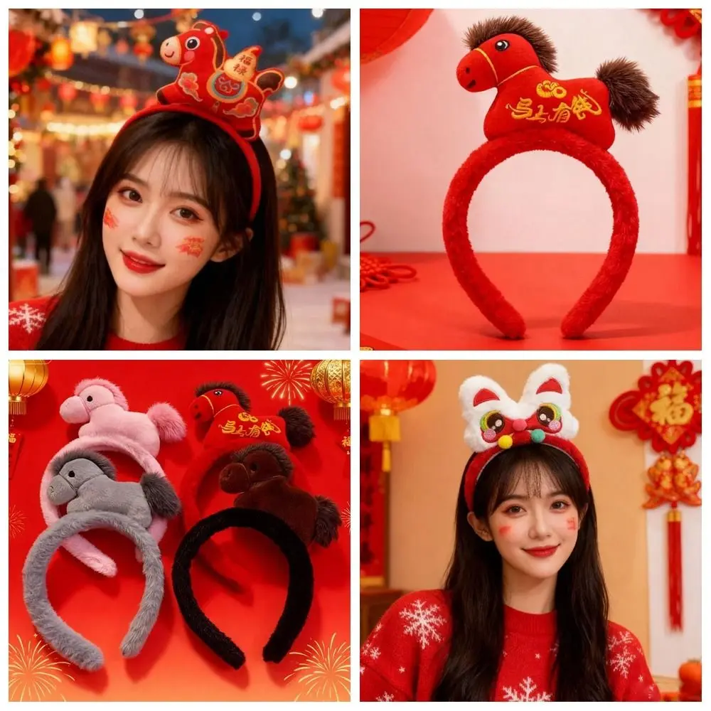 

Exquisite Cartoon New Year Headband Mascot Lion Dance Horse Hairband Hair Hoop Headwear Plush Horse Headband Children