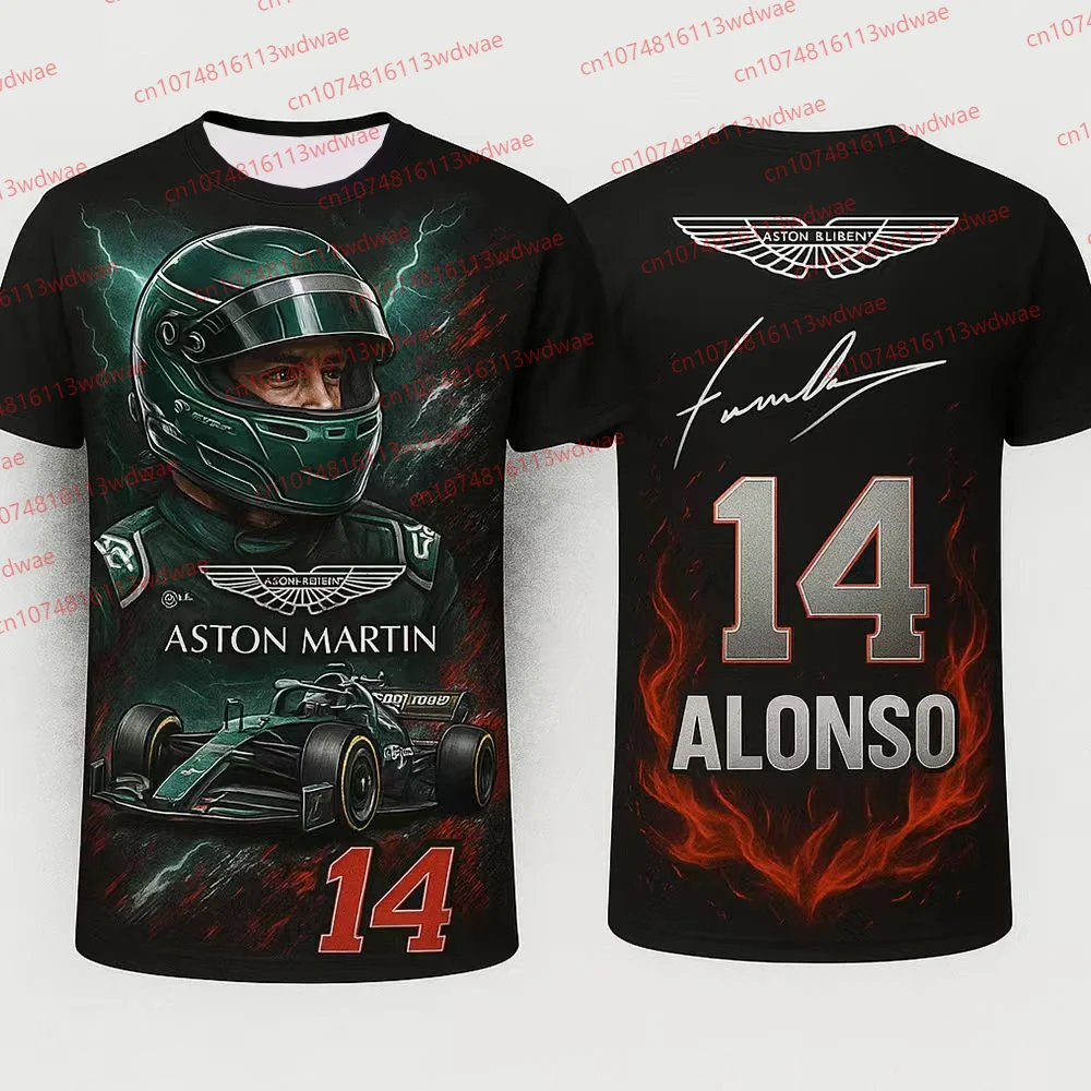 

Aston Martin T-shirt Racing Team T-shirt Training Suit Quick Dry Motorcycle T-shirt Fernando Alonso 14 Racing Suit Man Women Tee