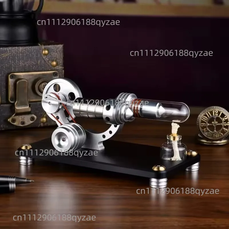 Launchable Miniature External Combustion Engine Model, Brushed Motor, Single Cylinder Metal Cylinder