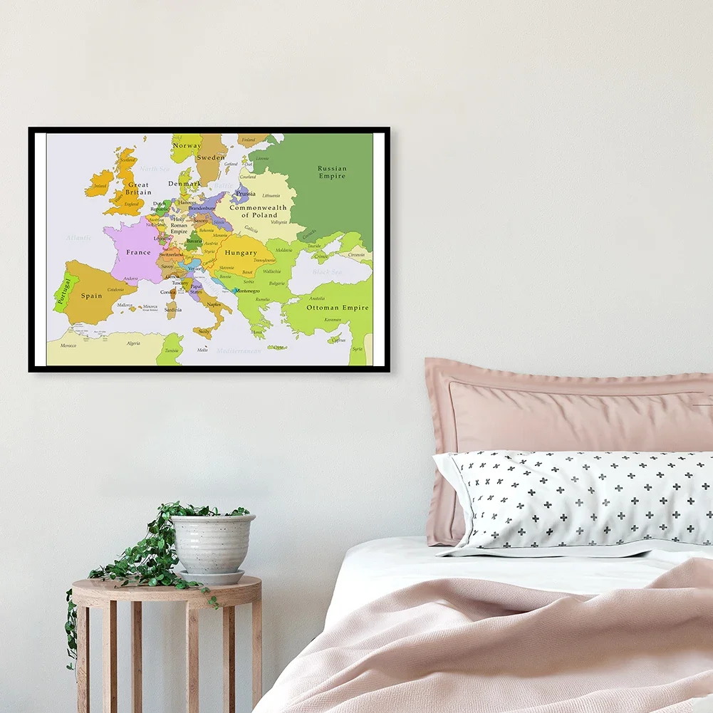 84*59cm mapa Europy w 1700-1850 Retro Wall Art plakat na płótnie malarstwo klasa dekoracja wnętrz materiały do nauki