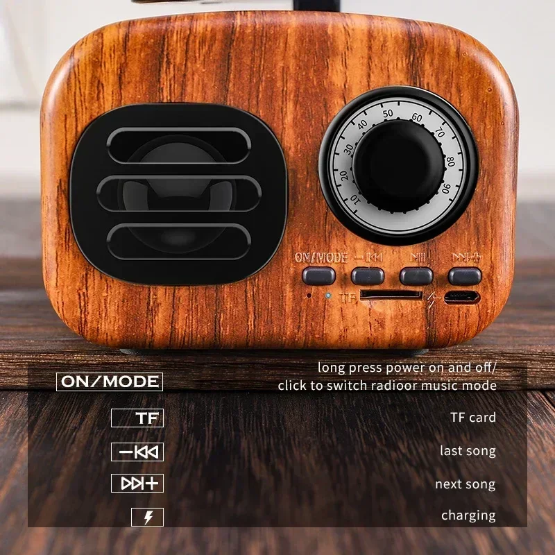 Altoparlante Bluetooth sistema retrò TF FM Radio musica MP3 Subwoofer scatola portatile in legno Mini altoparlante Wireless esterno per il suono