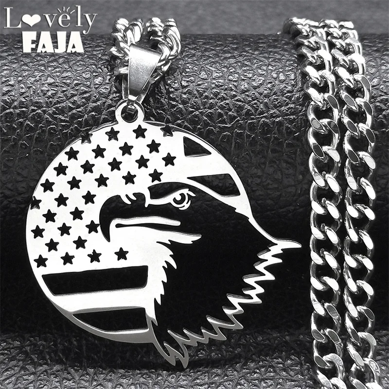 

Fashion American Flag Eagle Pendant Necklaces Women Men Stainless Steel Statement Hollow Hip Hop Necklace Jewelry Gift 3221