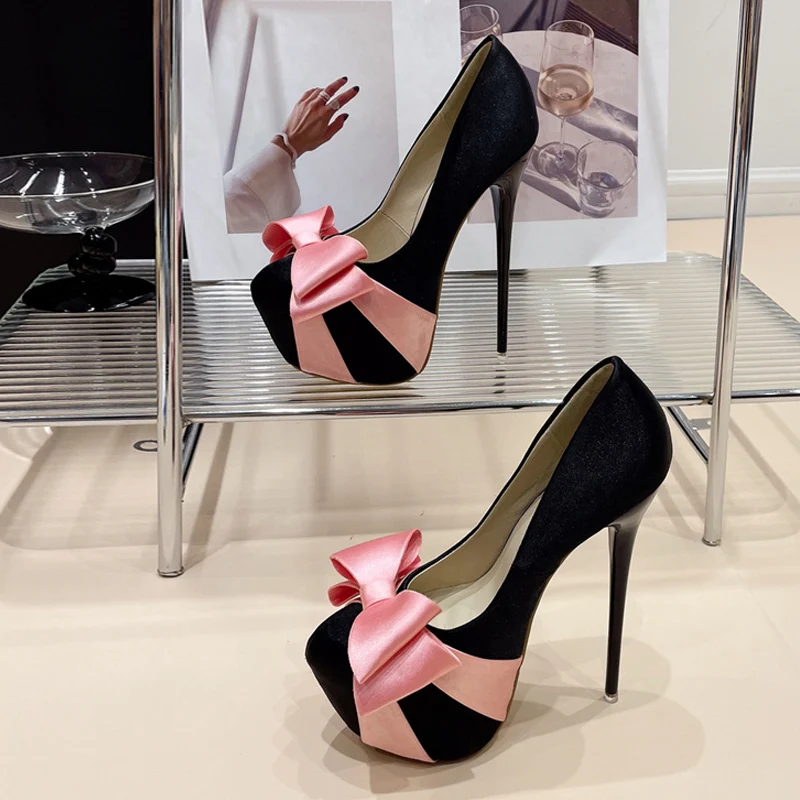 Liyke Fashion Design Bowknot Round Toe Platform Pumps Women Wedding Banquet Shoes Sexy Stripper Pole Dance tacchi alti nero rosa