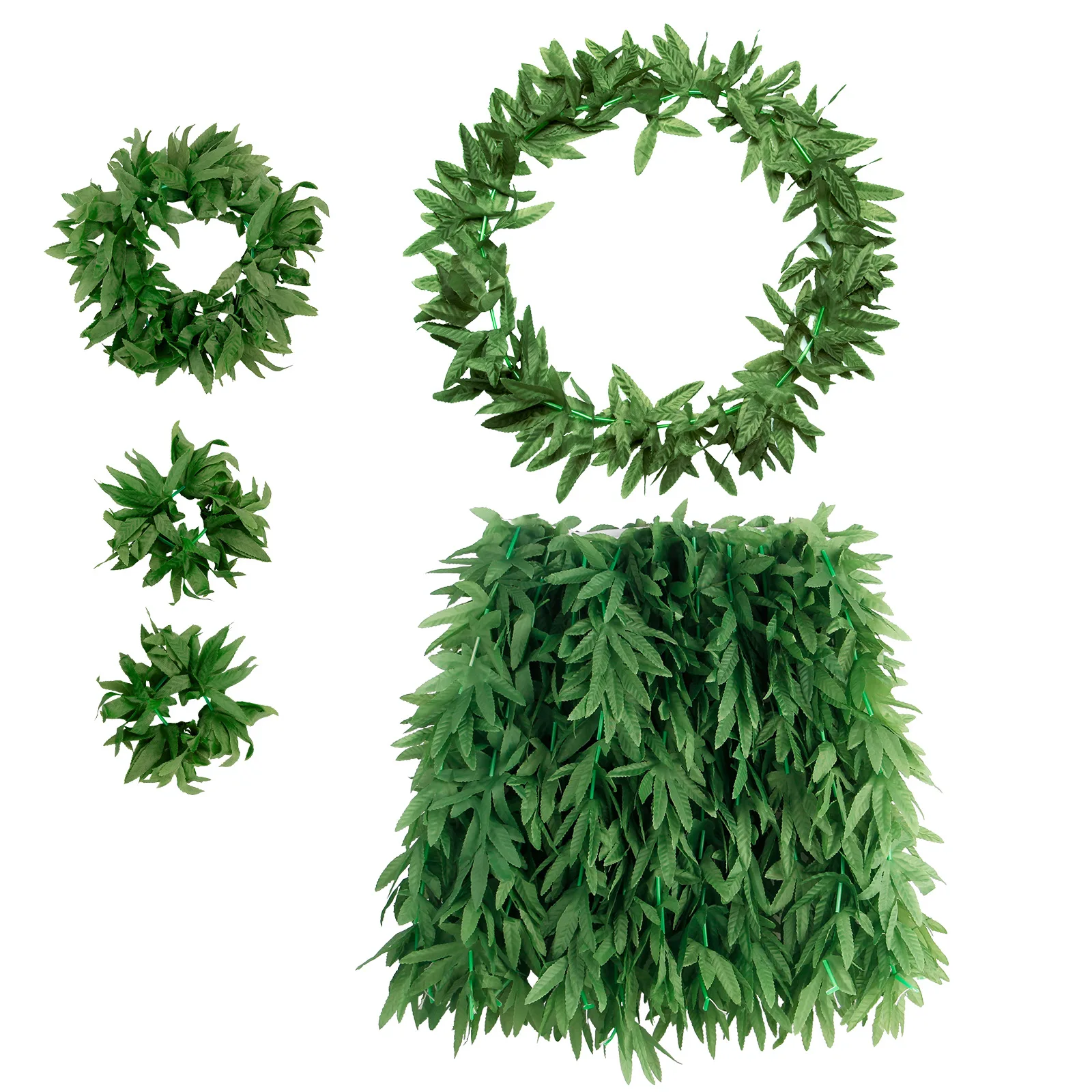 

Tropical Hawaiian Party Garland Headband Wristband Simulated Leaf Skirt Five Piece Costume Set