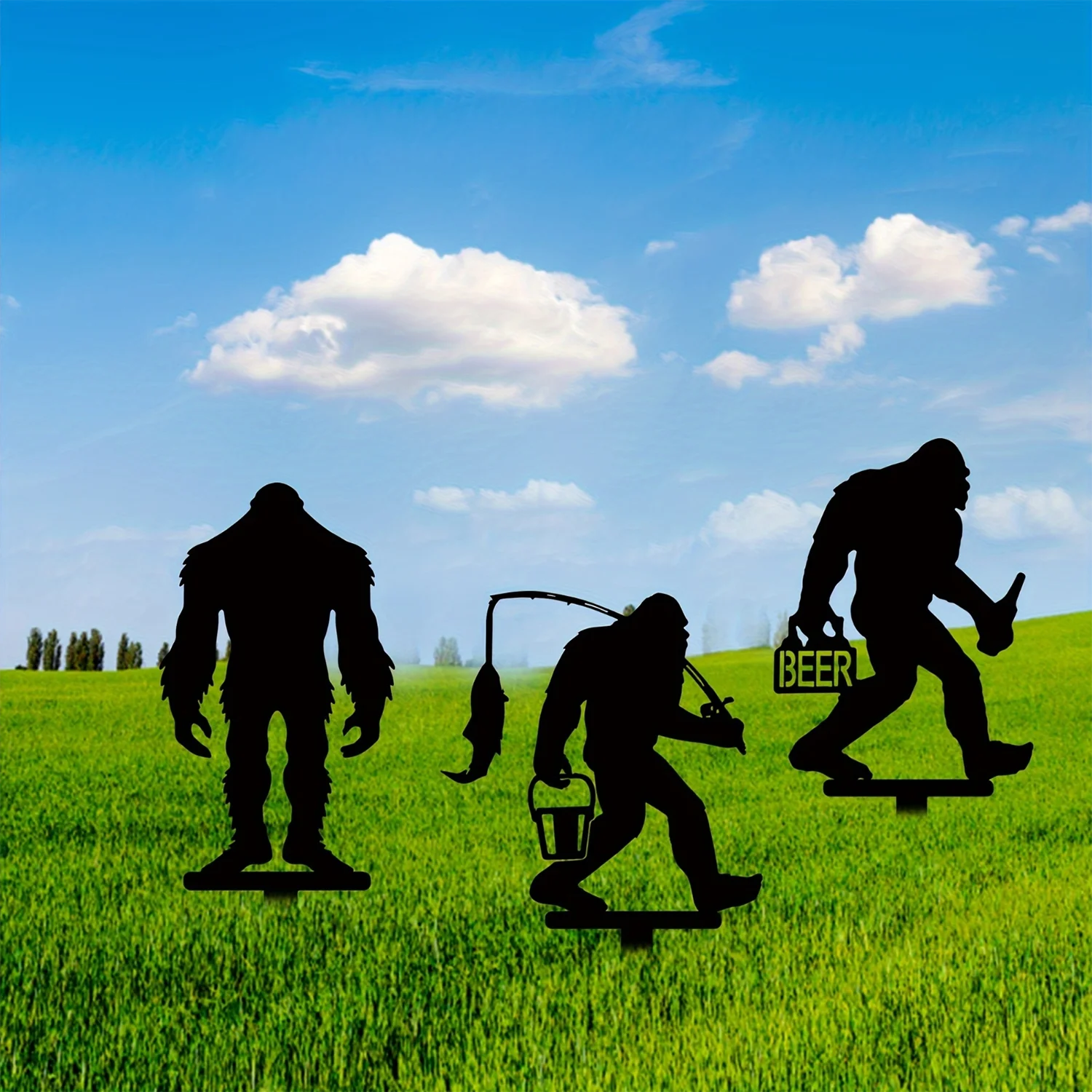 3 Stück [Metall-Sasquatch-Gartenstecker] Metall-Bigfoot-Gartenstecker – Sasquatch-Statuen-Dekorationen für den Außenbereich, Terrasse, Rasen