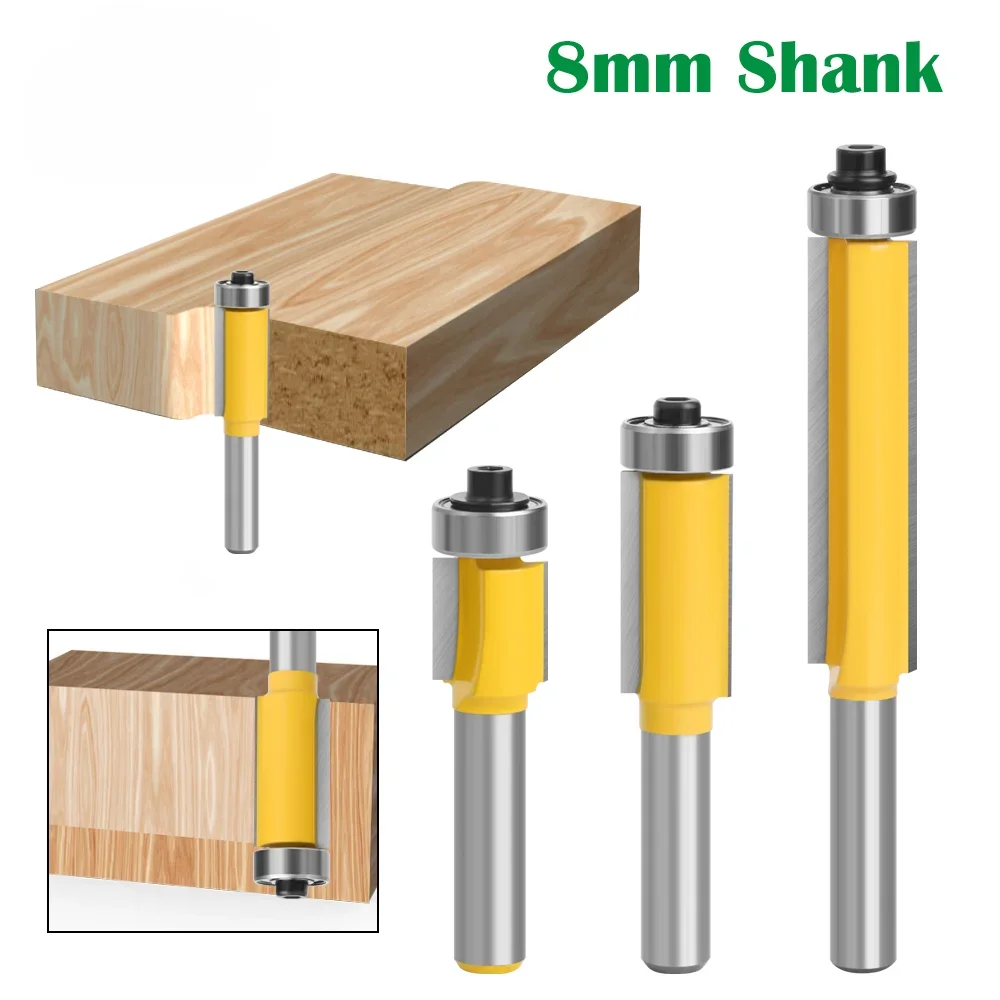 8mm Shank Long Blade Flush Trim Router Bit With Bearing For Wood Template Pattern Bit Tungsten Carbide Milling Cutter