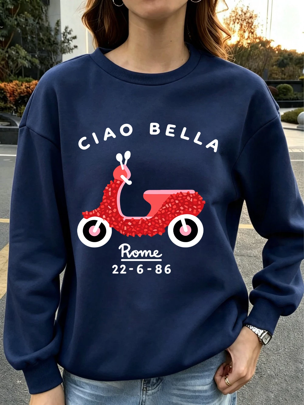 Ciao Bella Rome Bedruckte Sweatshirts für Damen, Winter-Fleece, warme Kapuzenpullover, Rundhalsausschnitt, lockere Pullover, Basics, sportliche Damenbekleidung – Detail 19