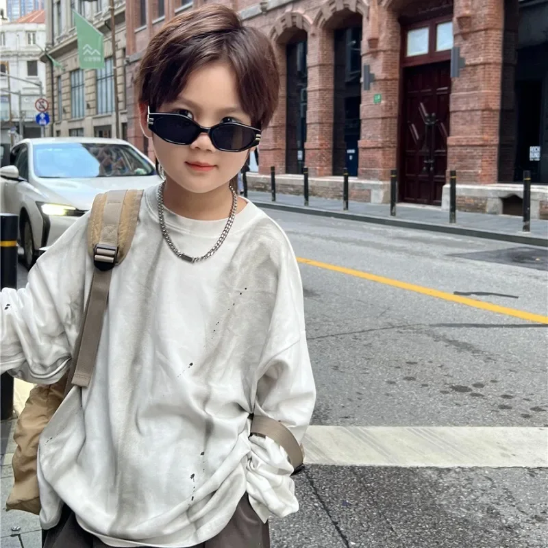 

New Boys Spring Autumn One Piece Long Sleeved Bottomed Shirt Top Loose Soft Fashion O-neck Outdoor