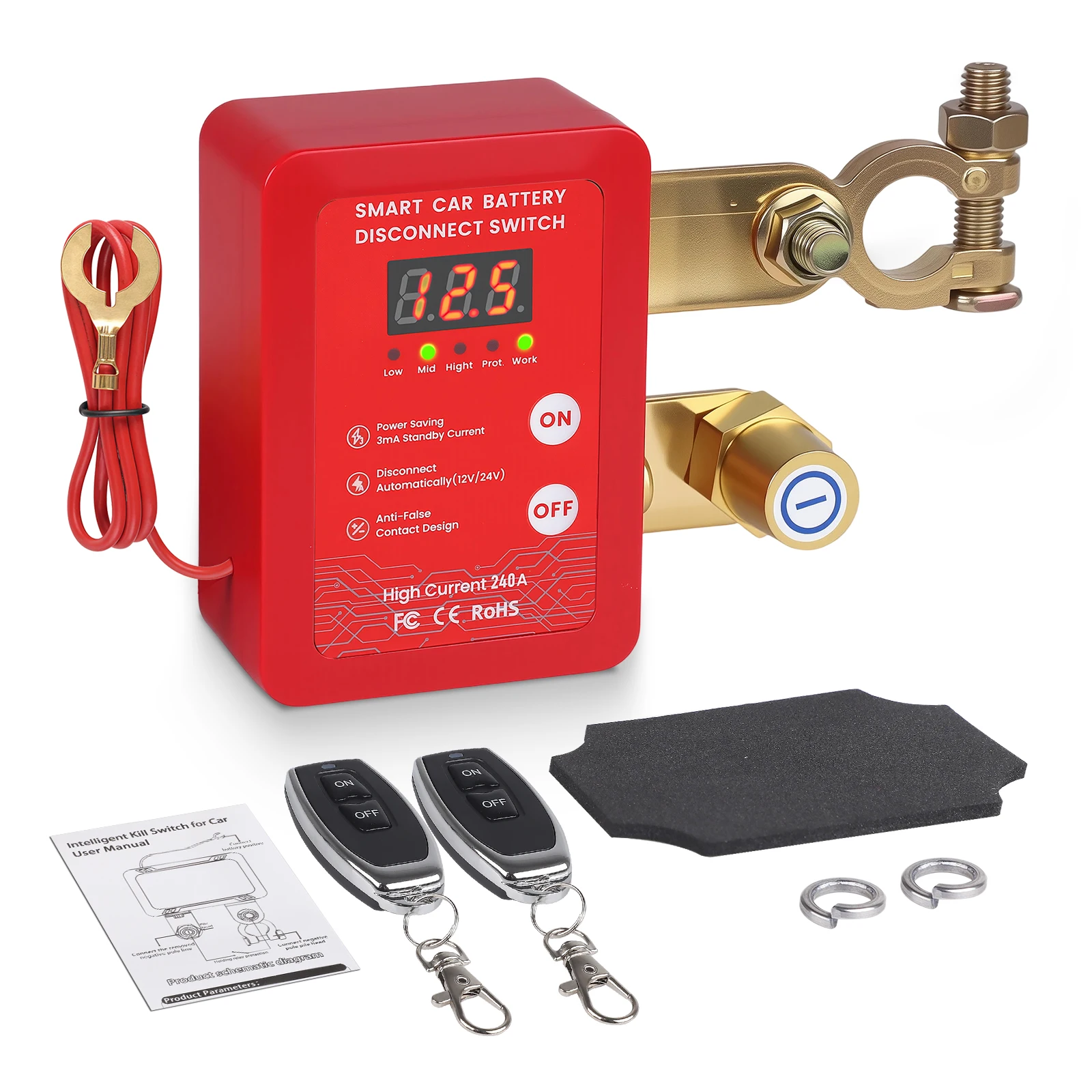 

Remote Car Battery Disconnect Switch Smart Voltage Cut Off Switch 240Amp 12V With LED Display Anti-Theft For Vehicle Truck Boat