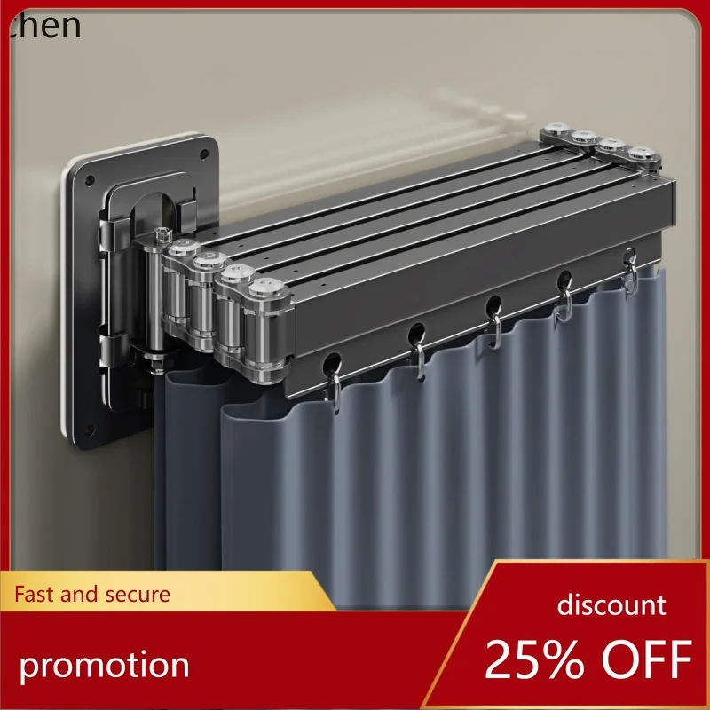HXL Folding Rod Shower Curtain Set Invisible Shower Partition Waterproof Polyester Retractable Dry-wet Separation
