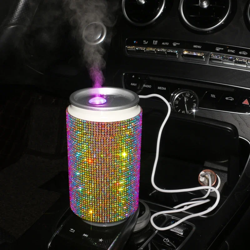 Diamond Crystal Car Humidifier with LED Light Desktop Humidifiers Portable USB Mini Air Freshener Car Accessories for Women