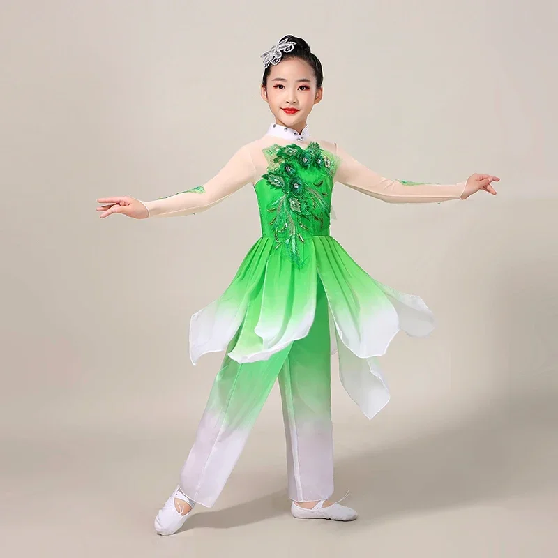 Girls' stereoscopic flower classical dance costumes Chinese Folk Jasmine Yangko costumes fan dance elegant sequins dance costume