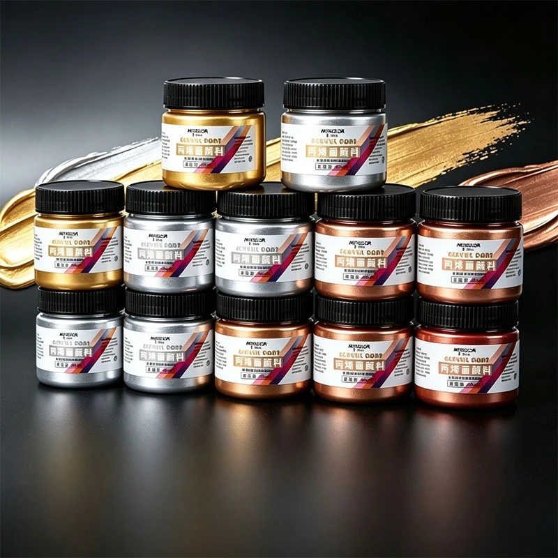 100ml Pearlescent Acrylic Paint Metallic Color Gold Silver Waterproof Pigment Aluminum Foil Sealed for DIY Art Hand Painting