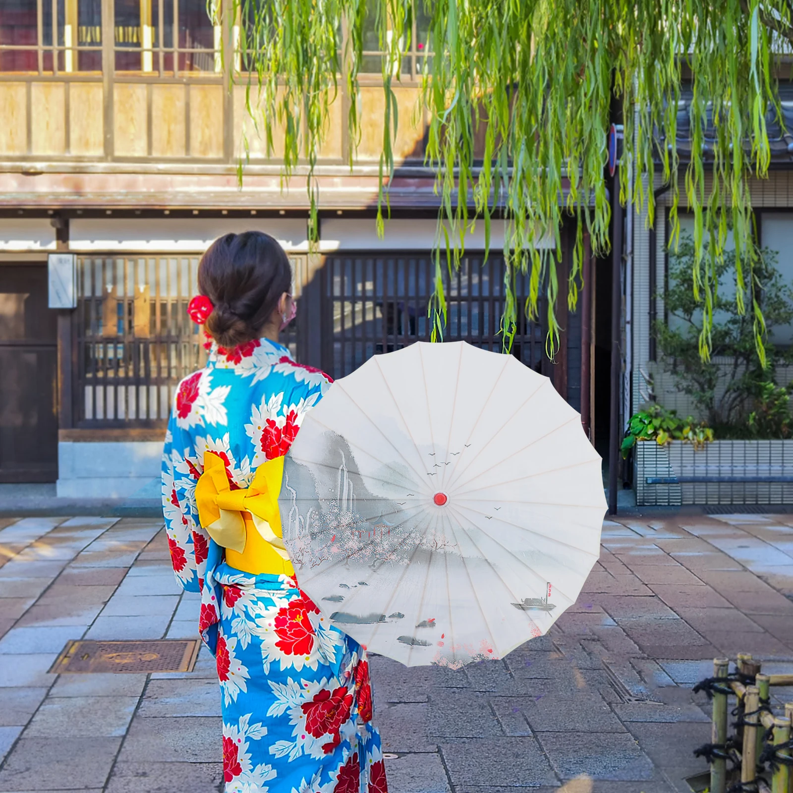

1pc Ancient Style Oil Paper Wedding Photo Prop Stage Decoration Cloth Wood Umbrella Gift For Friends Decorative Umbrella