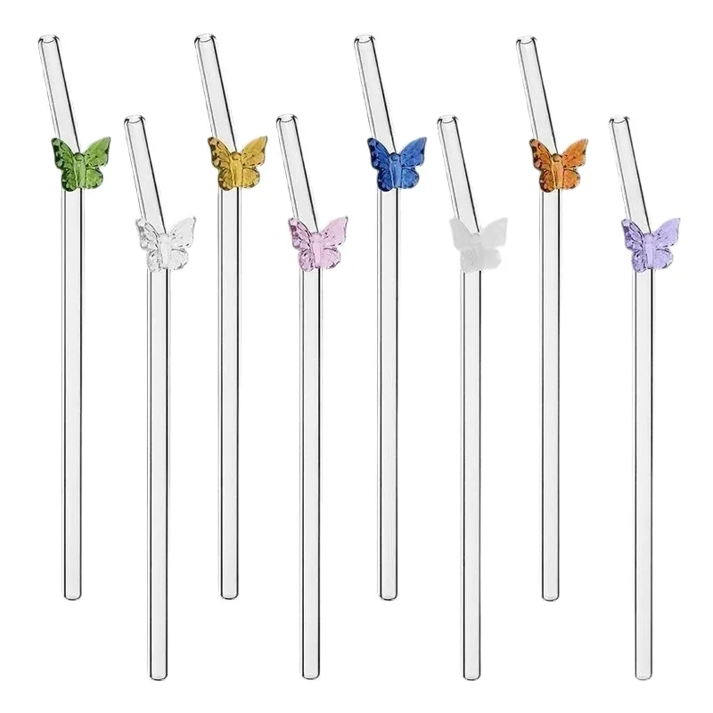 Image of 4Pcs Nette Schmetterling Stroh Wiederverwendbare Glas Rohr Spülmaschine Sicherheit Langlebige Strohhalme Für Smoothie Cocktail Saft Smoothie Getränke