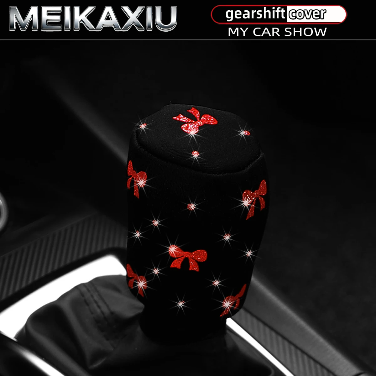 Shiny Blingbling Butterfly Knot Fabric Car Gear Shift Cover round Decorative Accessory for Women