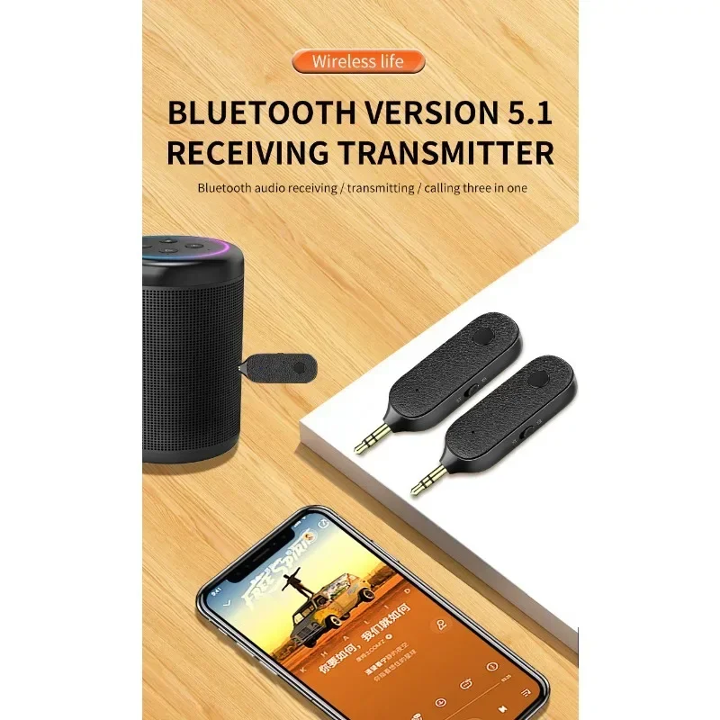 New 2 in 1 Bluetooth 5.1 Receiver 3.5mm Aux Wireless Transmitter Car Handsfree Microphone Audio Car Music Adapter For Headphone