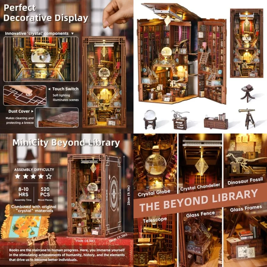 

Набор книжных уголоков «сделай сам» для взрослых, 3D деревянная головоломка, подставка для книг, вставка для книжной полки, декор со светодиодной подсветкой и пылезащитным чехлом для домашнего офиса Livi