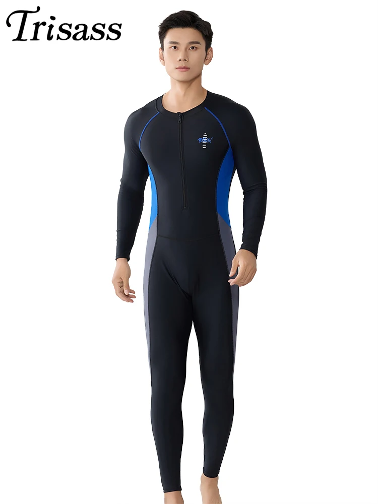 

Trisass Professional Sports Man One Piece Swimwear Long Sleeve Pants Swimsuit Men Plus Size Surfing Diving Suit Sun Protection