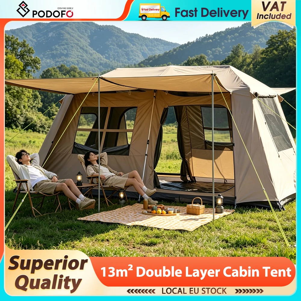 Podofo Campingzelt für 4-8 Personen, 13m², Doppelschicht-Kabinenzelt, wasserdicht, für Outdoor-Wanderungen, Backpacking, Glamping, Familien-Camping, Auto-Camping, Gartenpartys