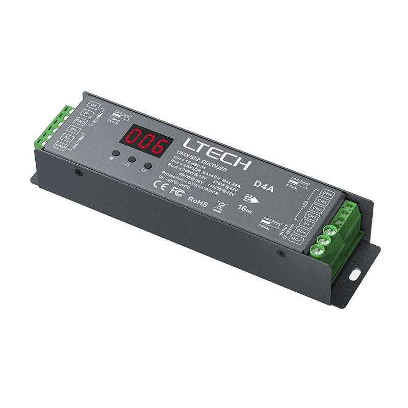 

LTECH Led RGBW Strip DMX Decoder DC12V 24V Input 5A 4 Channel 480W Output Led RGB RGBW Strip PWM DMX512 Slave Controller
