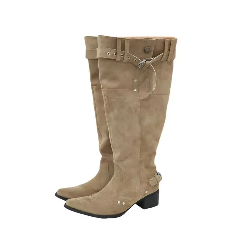 Pointed Toe Women High Boots Designer Fashion Shoes High Heels Chunky Elegant Shoes 2025 Winter Trend Women’s Motorcycle Botas - view 6