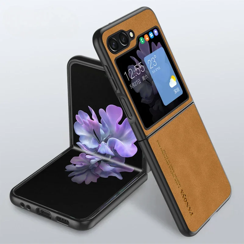 غلاف جلدي ريترو لهاتف samong Z Flip ، غطاء مقاوم للصدمات غير لامع ، Z Flip 3 ، 4 ، 5 ، قشرة فاخرة لـ Z Flip 6