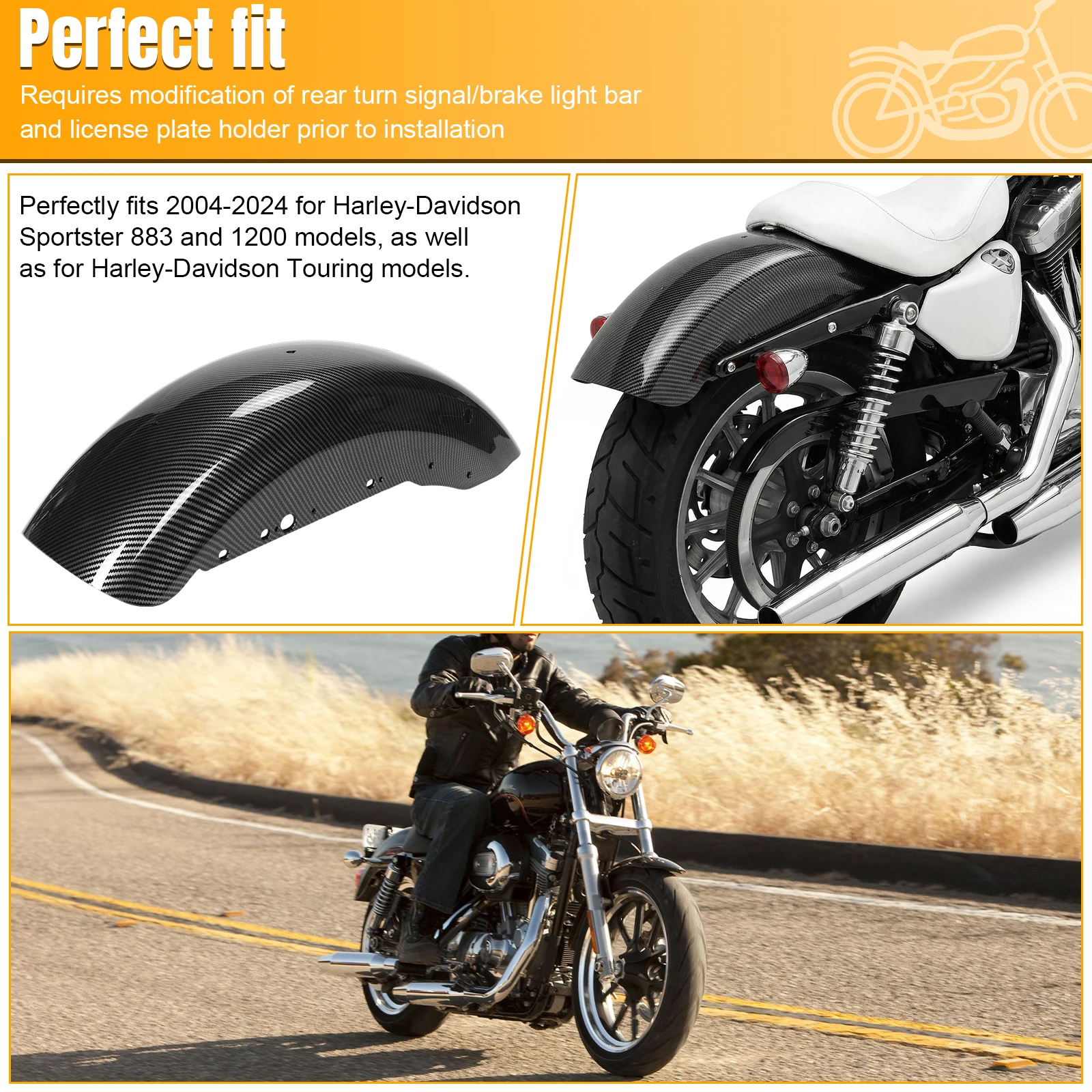 

Fit For Harley 2004-2024 Sportster 883 1200 Motorcycles Rear Fender Hugger with Coated Rear Tire Fender 25 Inch Motorcycle Parts